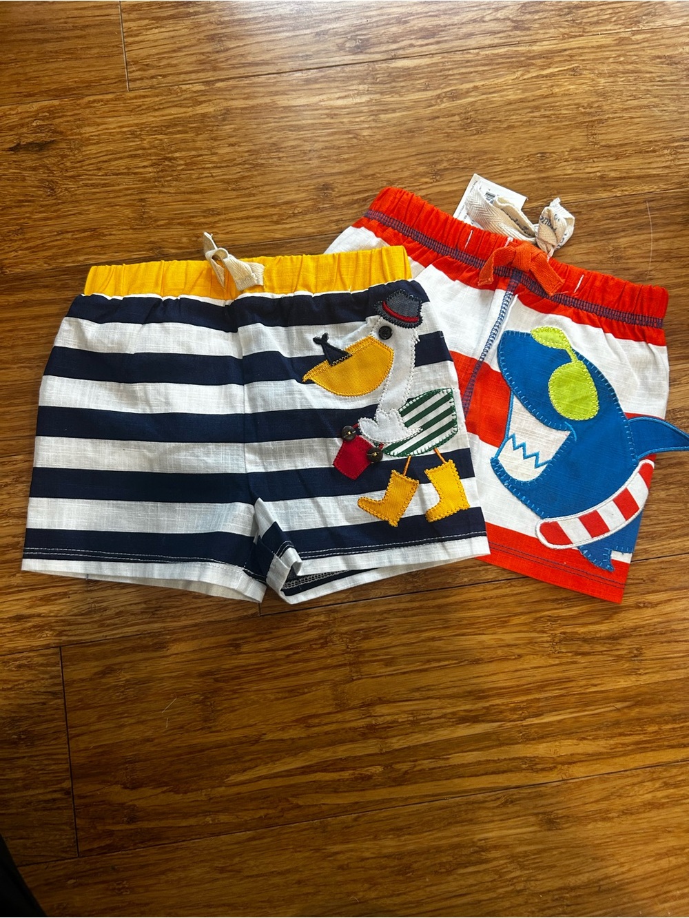 Mud Pie Swim Bundle Striped Navy & White Kids Swim Shorts with Yellow Trim